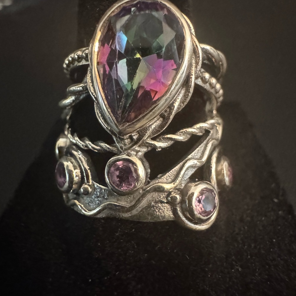 Elegant Silver and mystic, topaz and amethyst Gemstone Ring‎